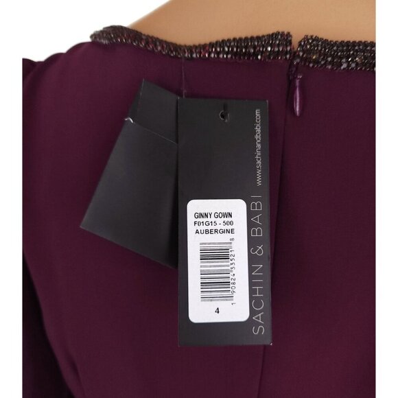 Sachin & Babi Ginny Crystal-trimmed Crepe Gown Size 4 Plum $695 - Picture 13 of 14